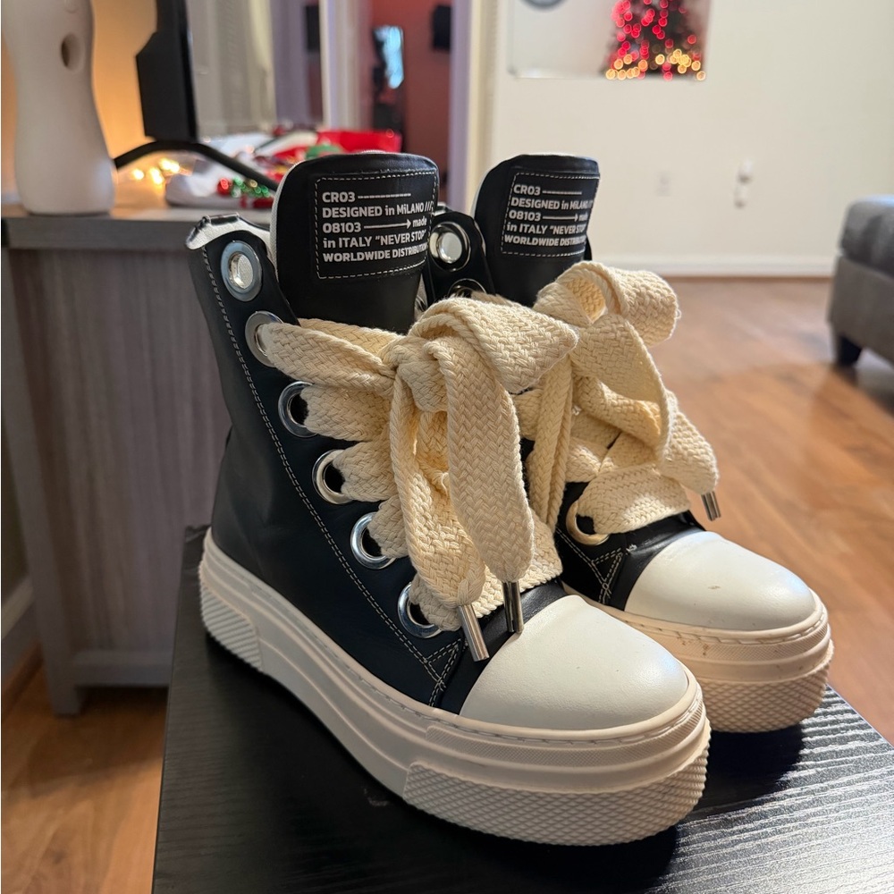 Stylish Black and White High-Top Sneakers